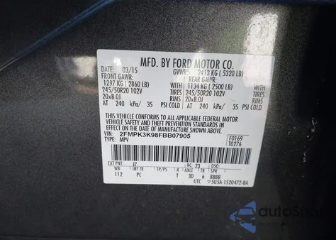 2015 Ford Edge Titanium z USA, uszkodzony, nr VIN 2FMPK3K98FBB07905